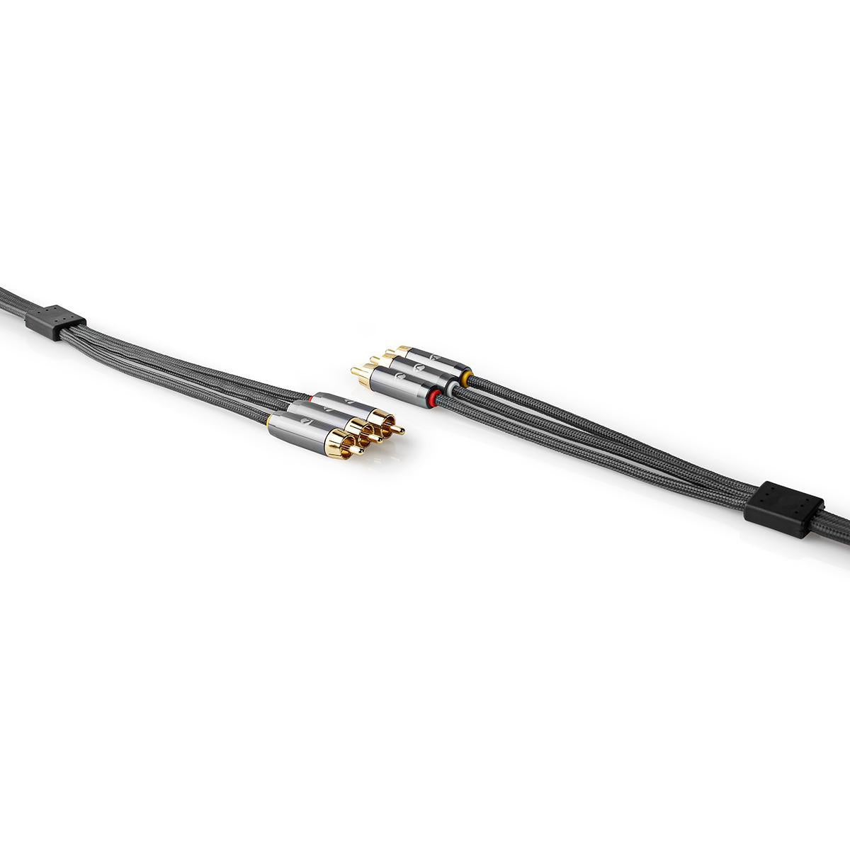 Composite Video Cable | 3x RCA Male | 3x RCA Male | Gold Plated | 480p | 2.00 m | Round | Cotton | Anthracite / Gray With Metal | Carton with covered window