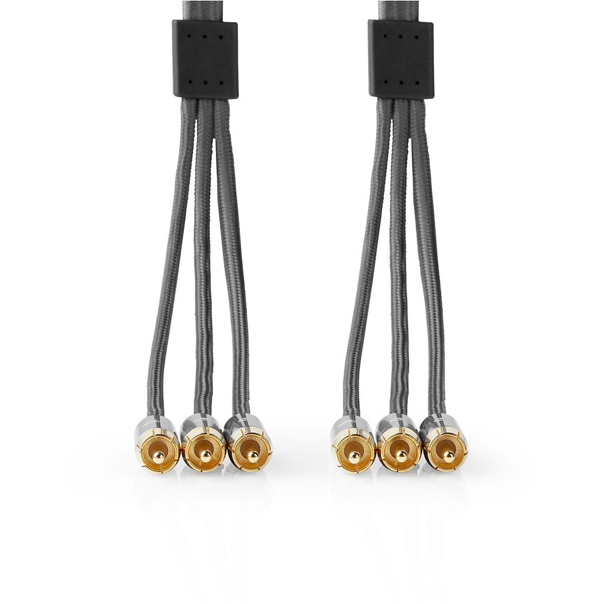 Composite Video Cable | 3x RCA Male | 3x RCA Male | Gold Plated | 480p | 2.00 m | Round | Cotton | Anthracite / Gray With Metal | Carton with covered window
