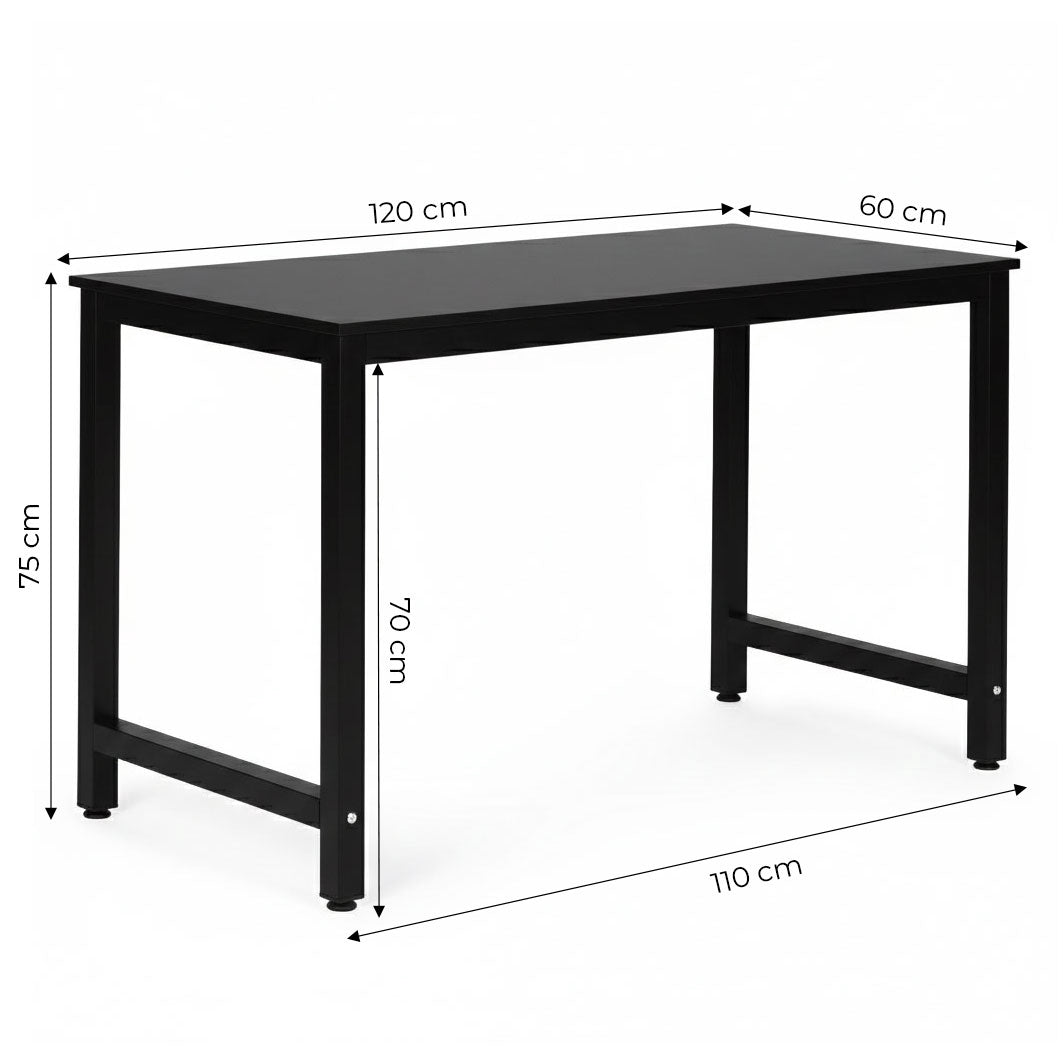 Computer Desk 120x60 cm, Black, MDF & Metal Frame