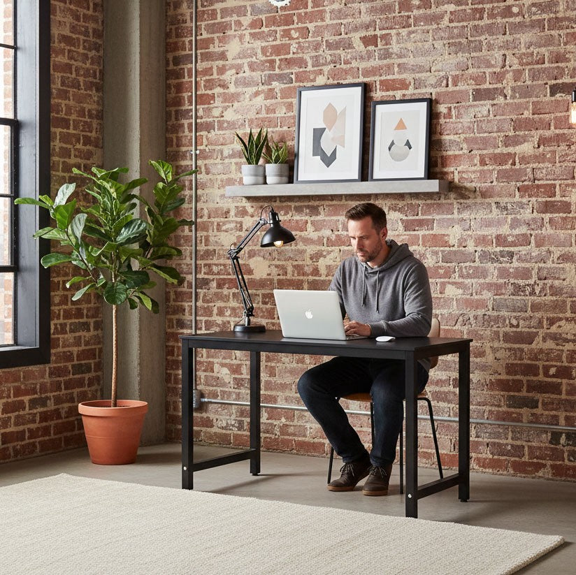 Computer Desk 120x60 cm, Black, MDF & Metal Frame
