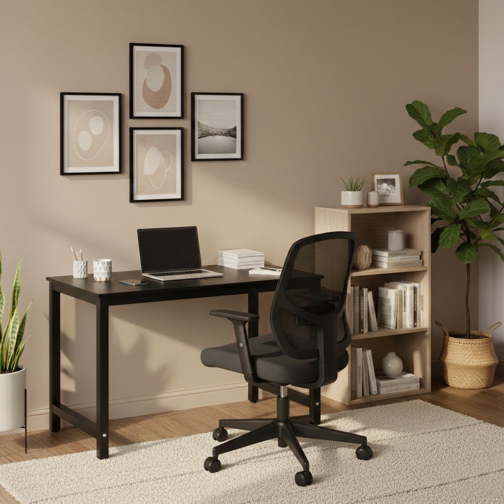 Computer Desk 120x60 cm, Black, MDF & Metal Frame