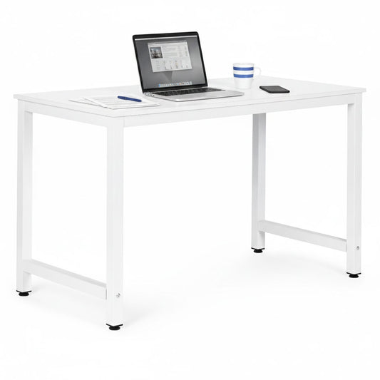 Computer Desk 120x60 cm, White MDF, Metal Frame