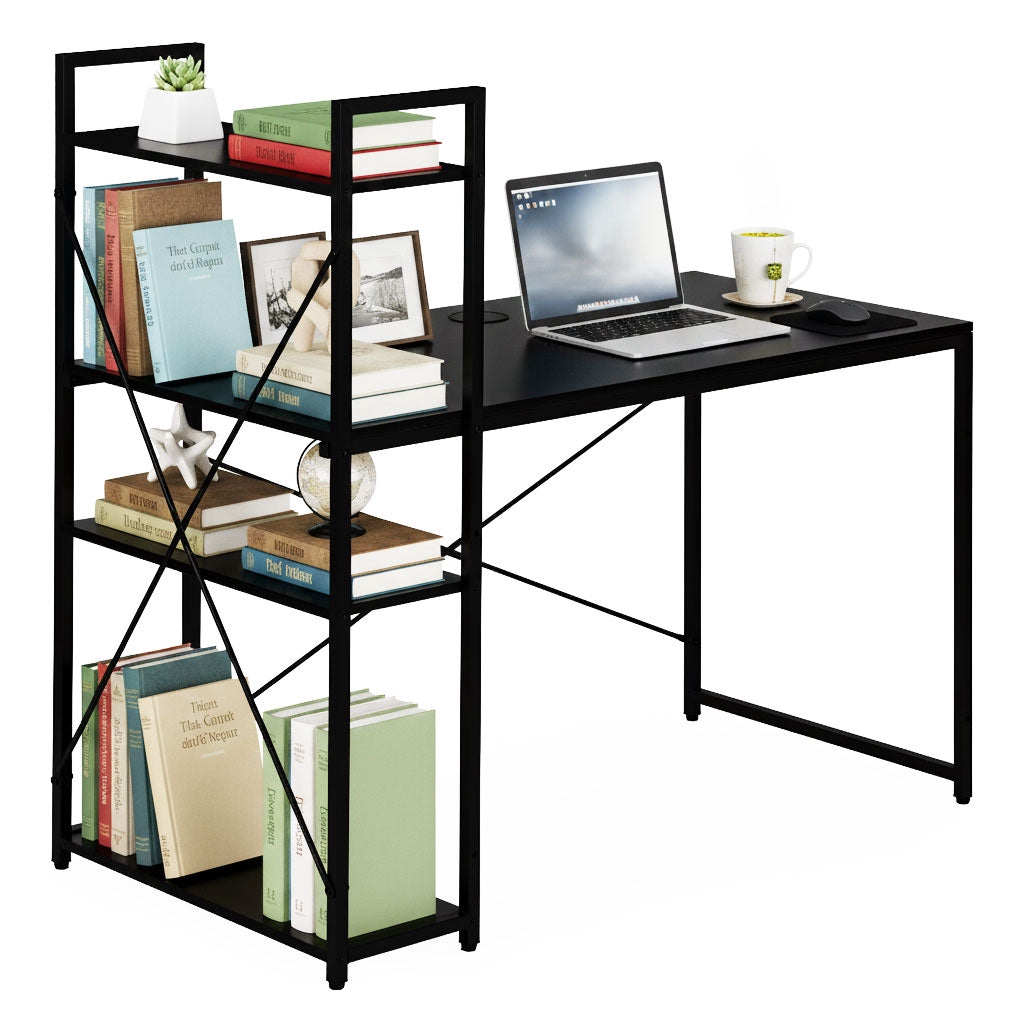 Computer Desk with Shelves, 120x60 cm, Black MDF