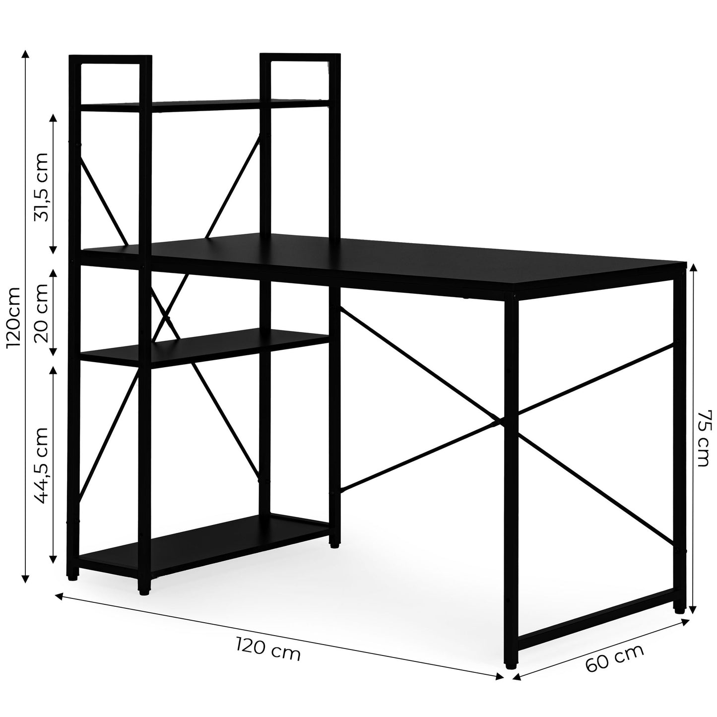 Computer Desk with Shelves, 120x60 cm, Black MDF