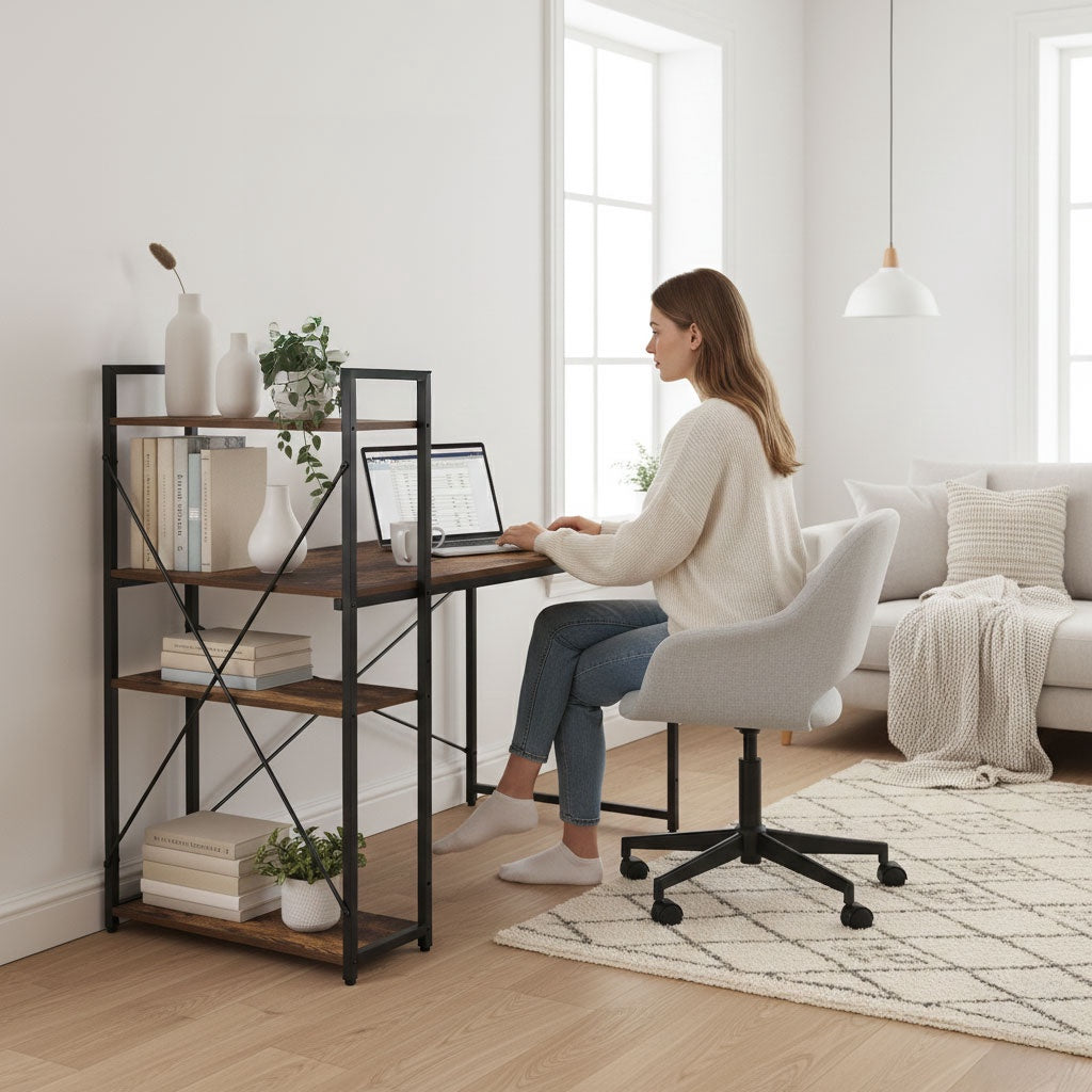Computer Desk with Shelves, 120x60 cm, MDF & Metal