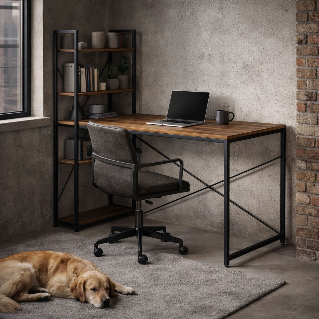 Computer Desk with Shelves, 120x60 cm, MDF & Metal