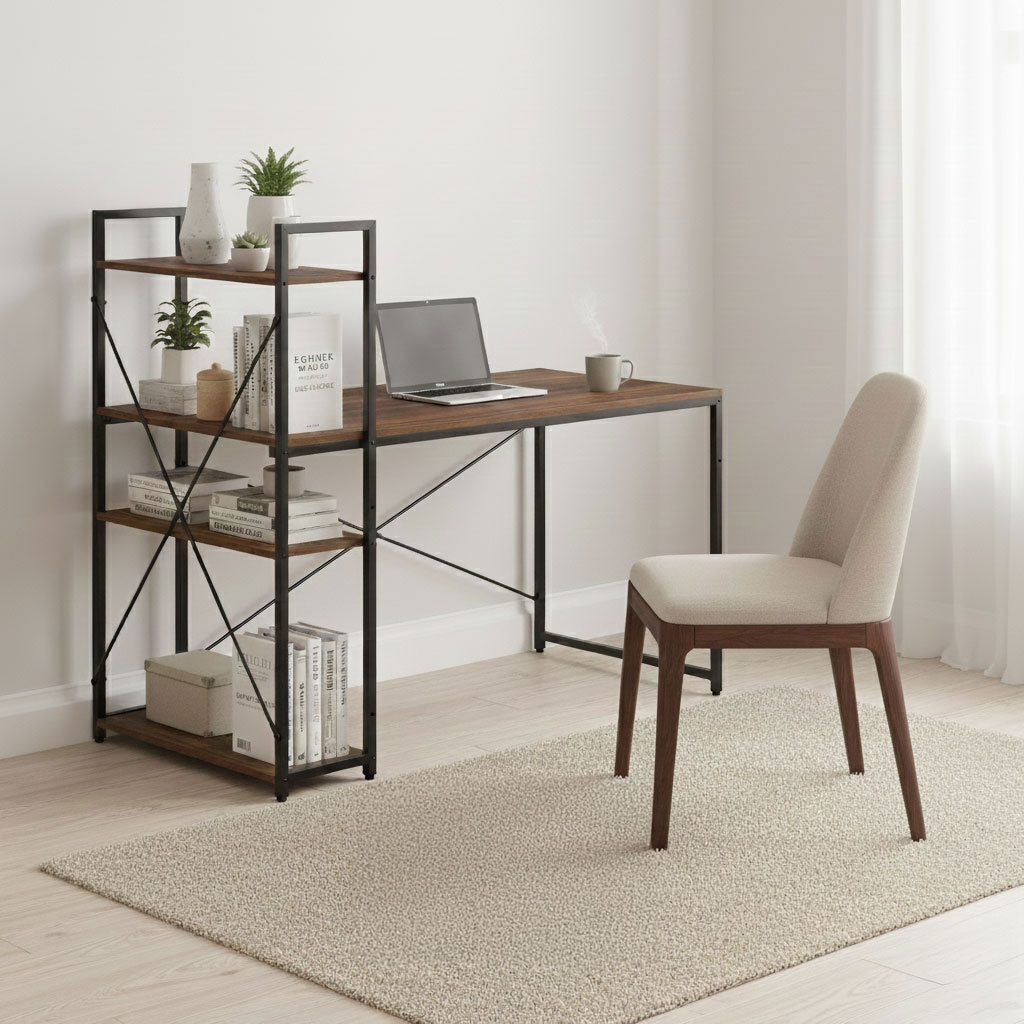 Computer Desk with Shelves, 120x60 cm, MDF & Metal