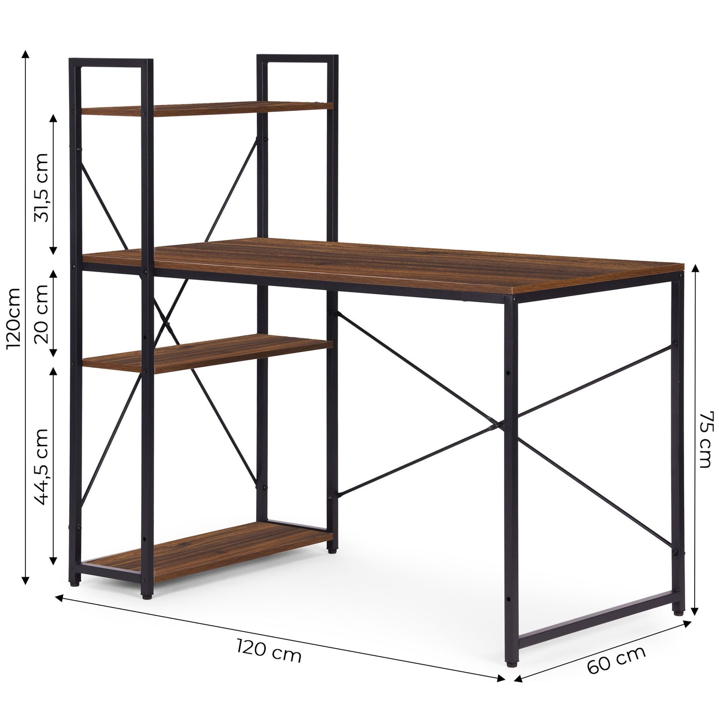 Computer Desk with Shelves, 120x60 cm, MDF & Metal