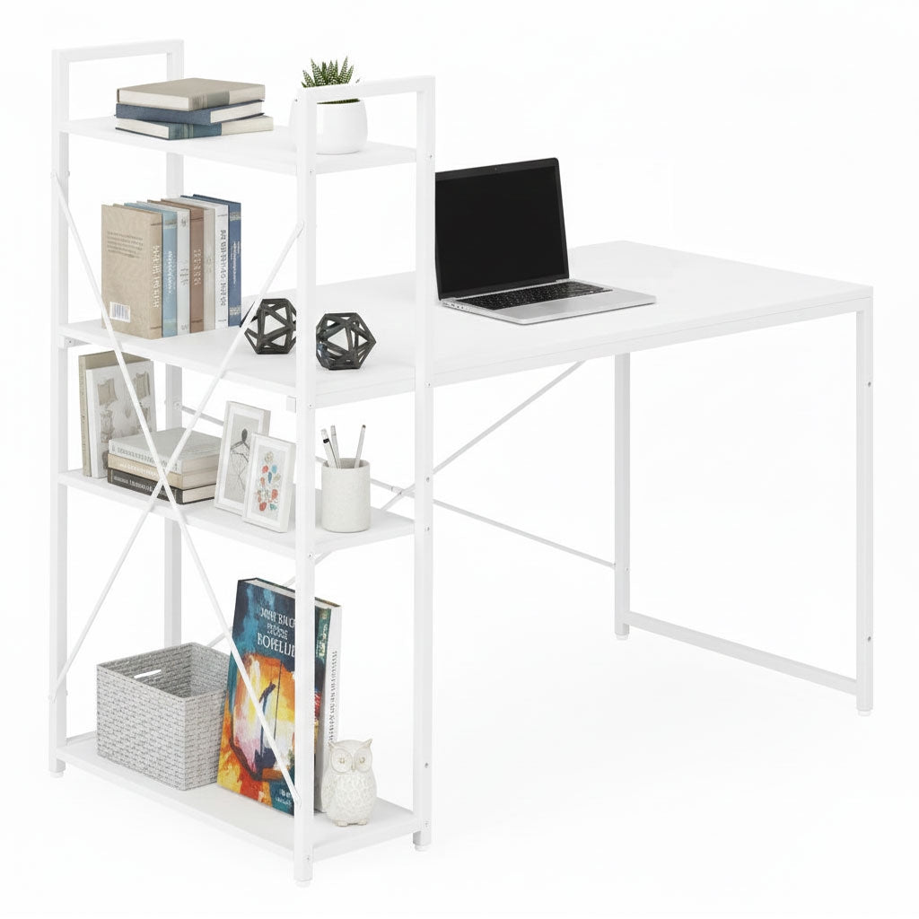 Computer Desk with Shelves, 120x60 cm, White MDF