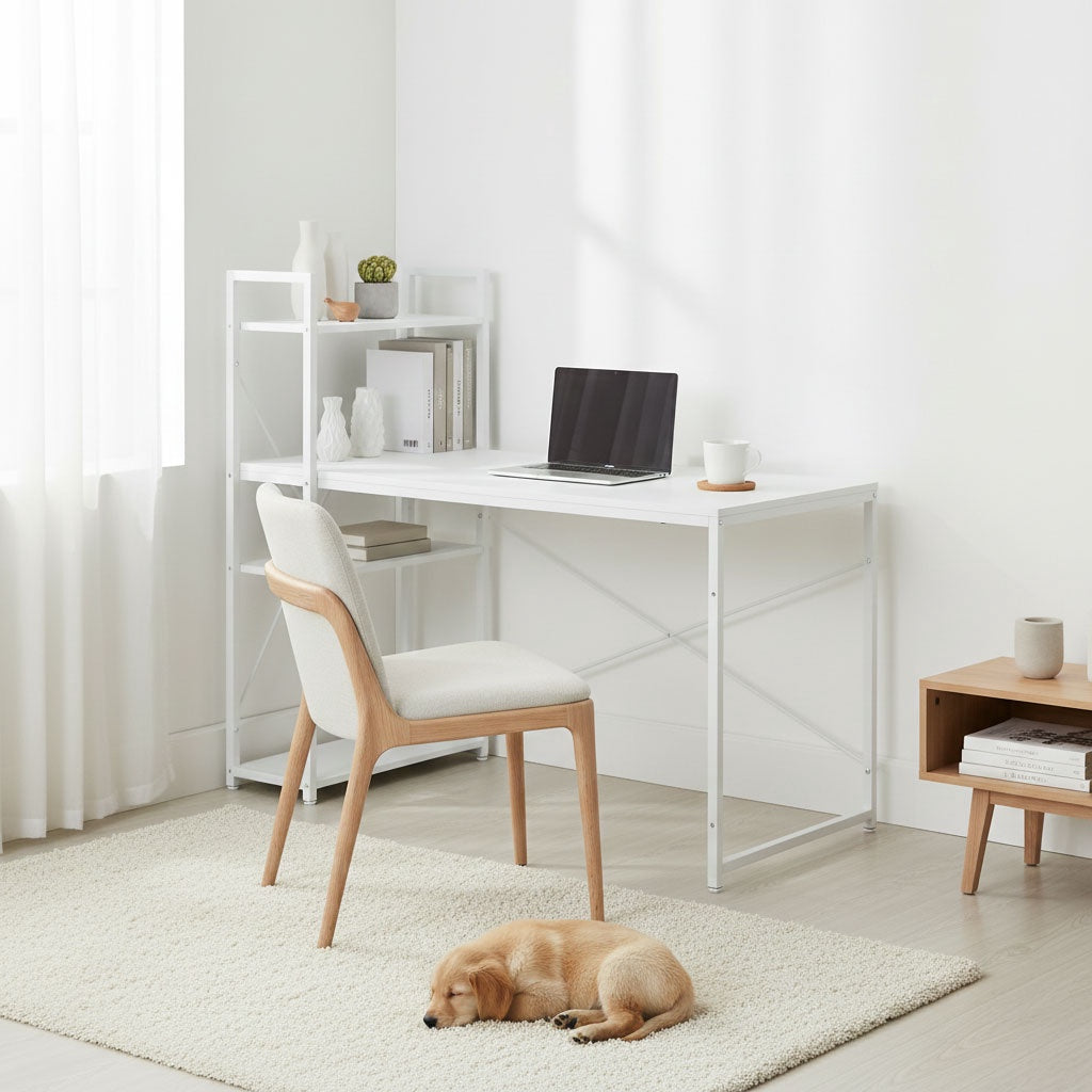 Computer Desk with Shelves, 120x60 cm, White MDF
