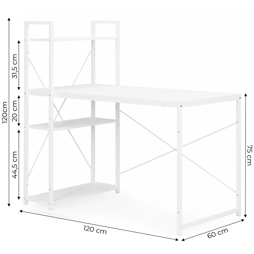 Computer Desk with Shelves, 120x60 cm, White MDF