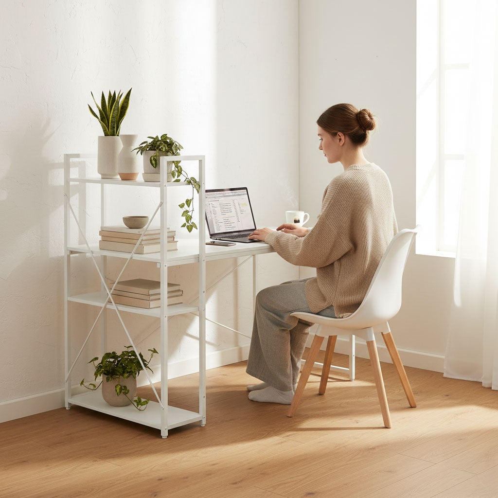 Computer Desk with Shelves, 120x60 cm, White MDF