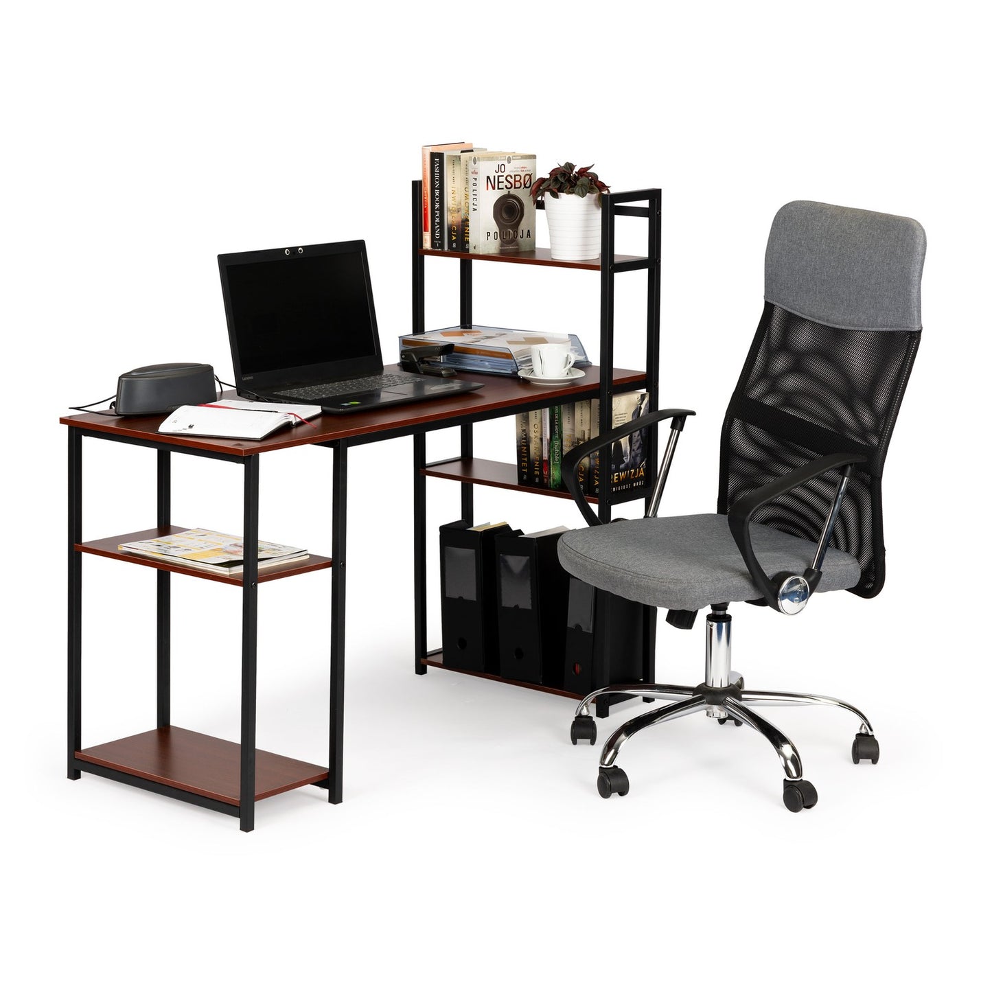 Computer desk loft table shelves light oak DARK BRONZE