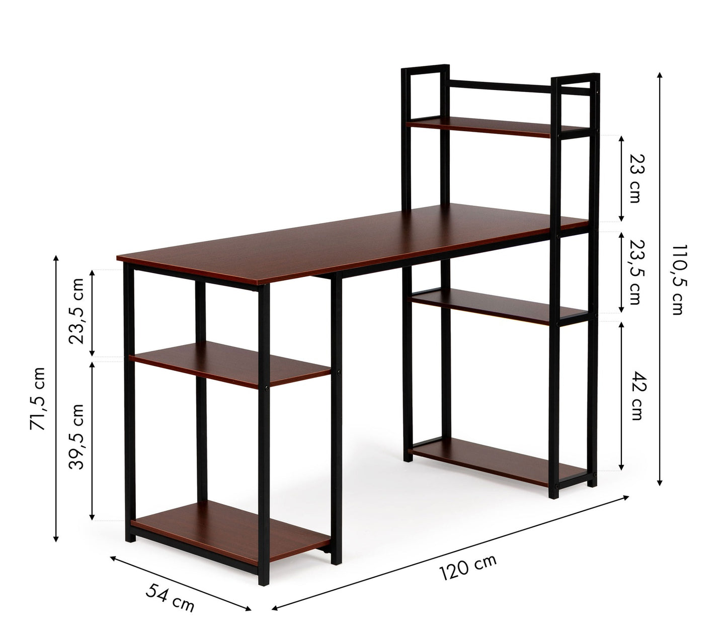 Computer desk loft table shelves light oak DARK BRONZE