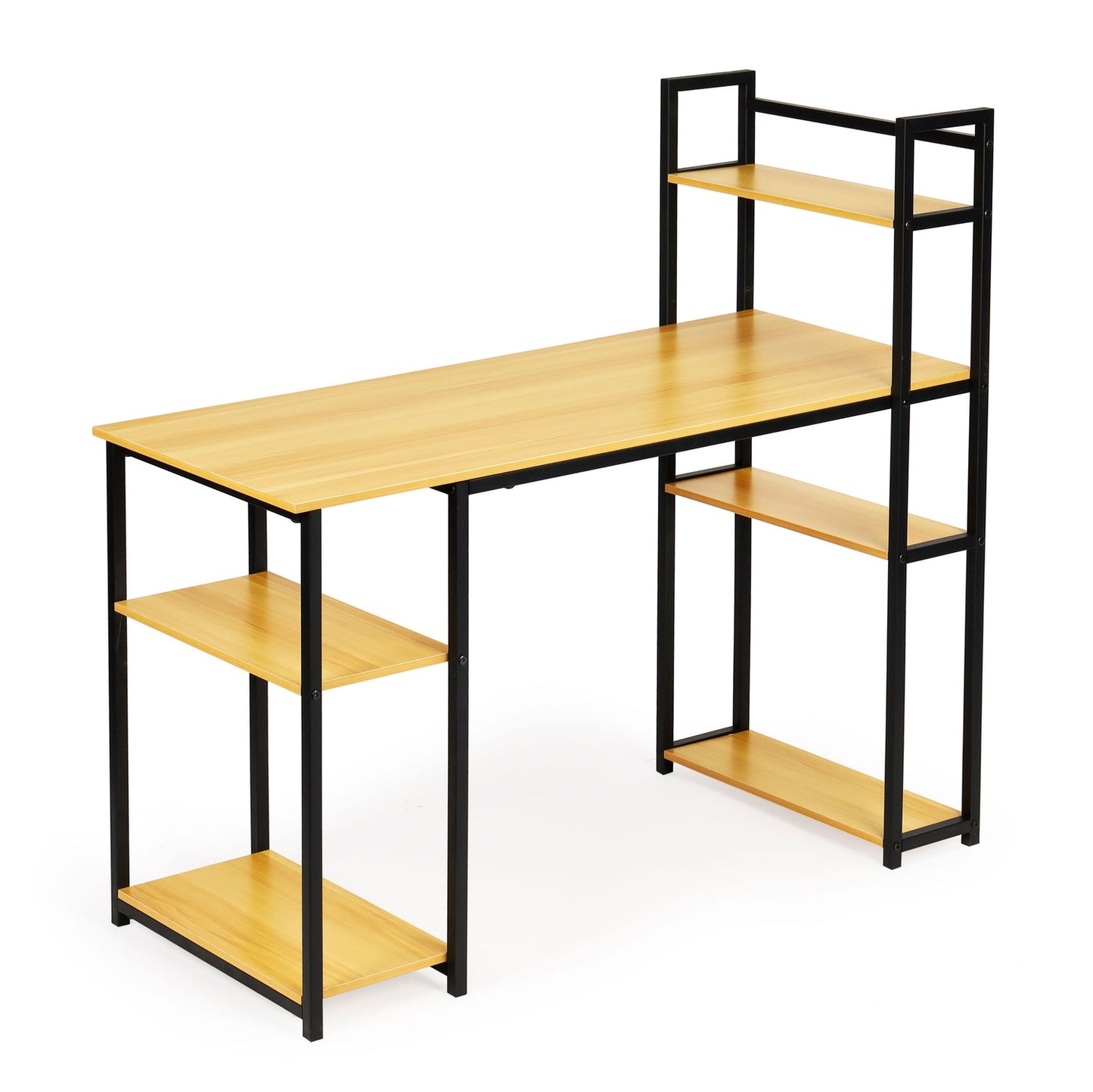 Computer desk loft table shelves light oak