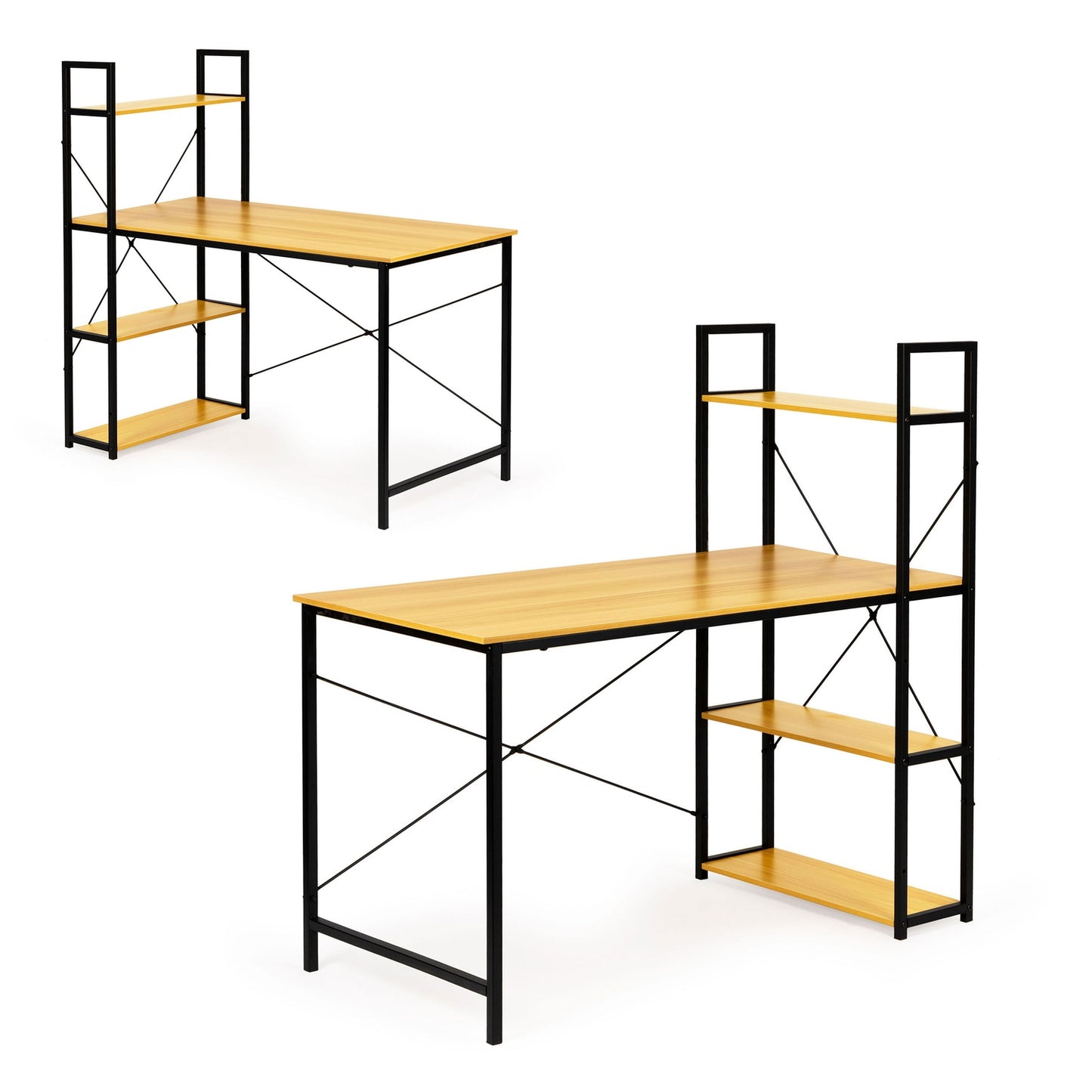 Computer desk loft table shelves light oak