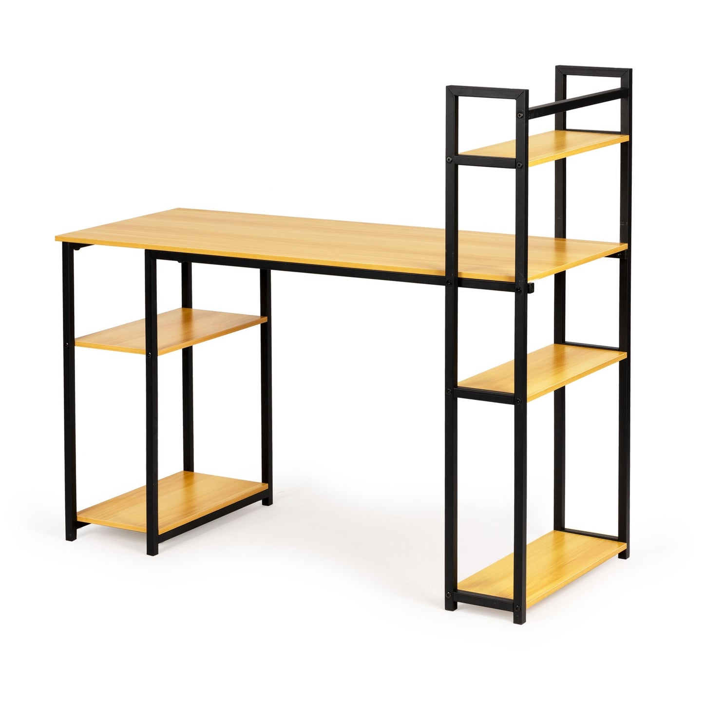 Computer desk loft table shelves light oak