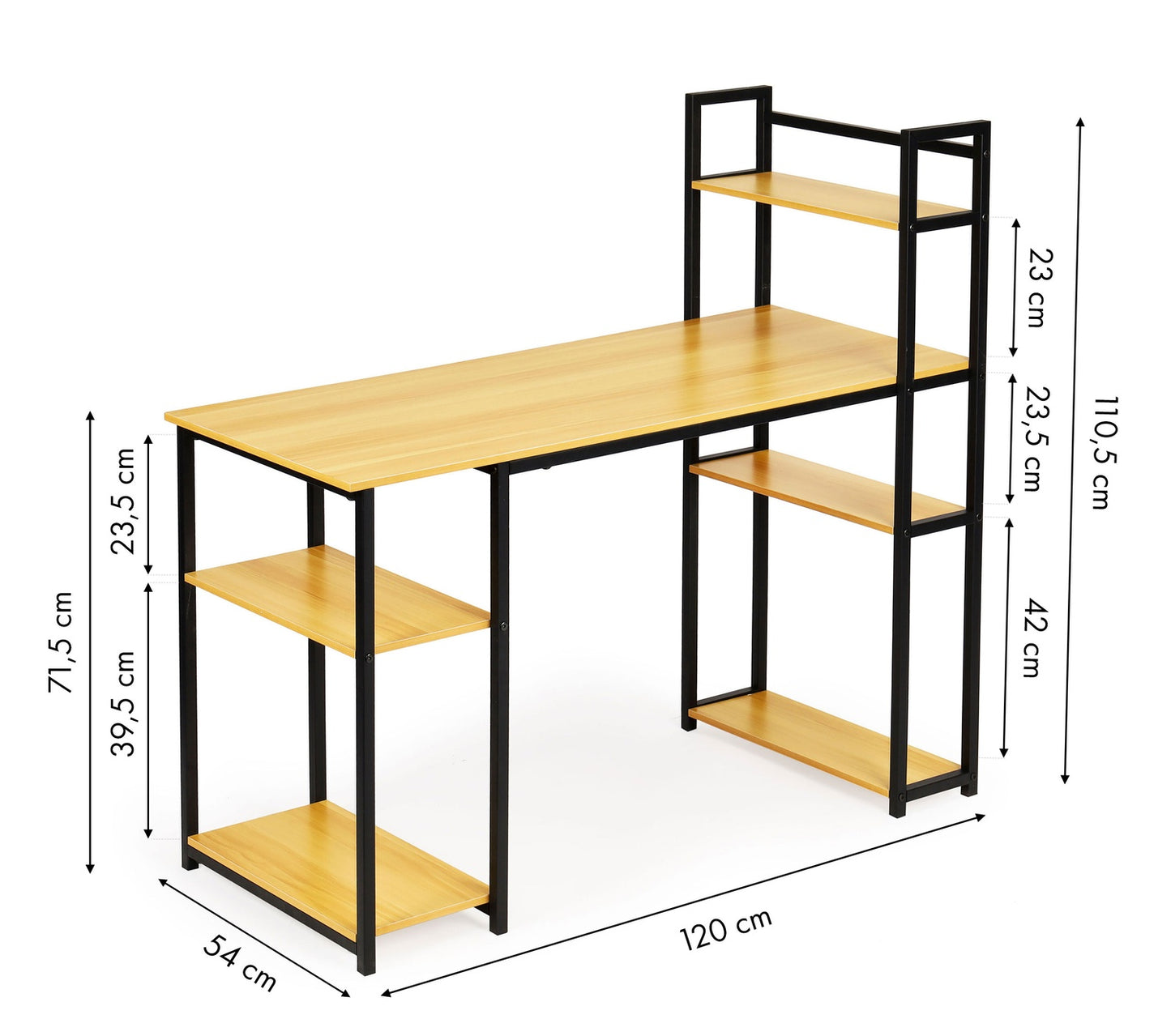 Computer desk loft table shelves light oak