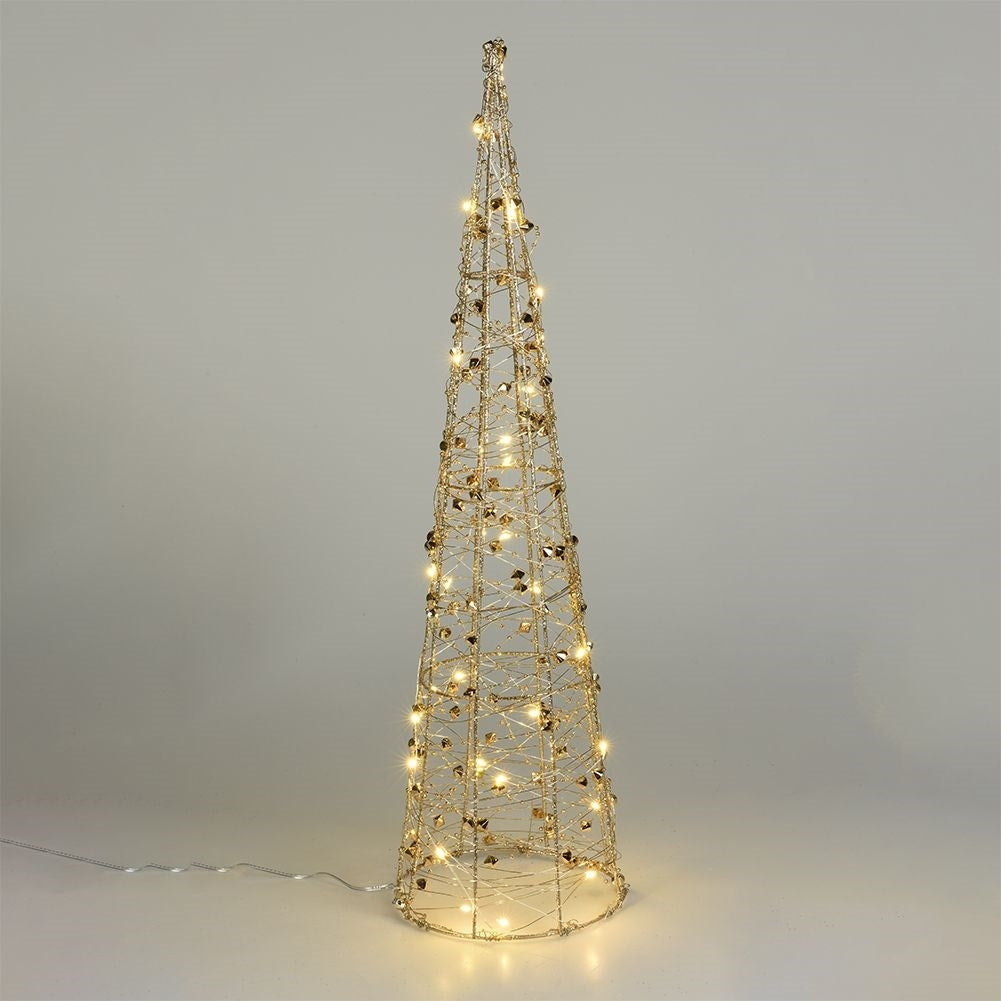 Cone-shaped Christmas tree, 60 cm, 30 LED lights, gold decorations