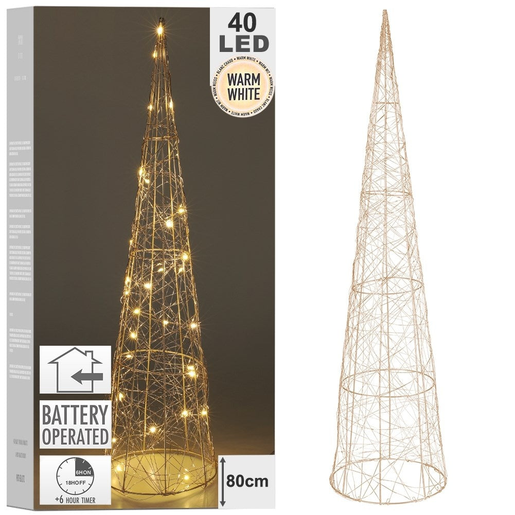 Cone-shaped Christmas tree 80 cm with 40 LED lights in gold