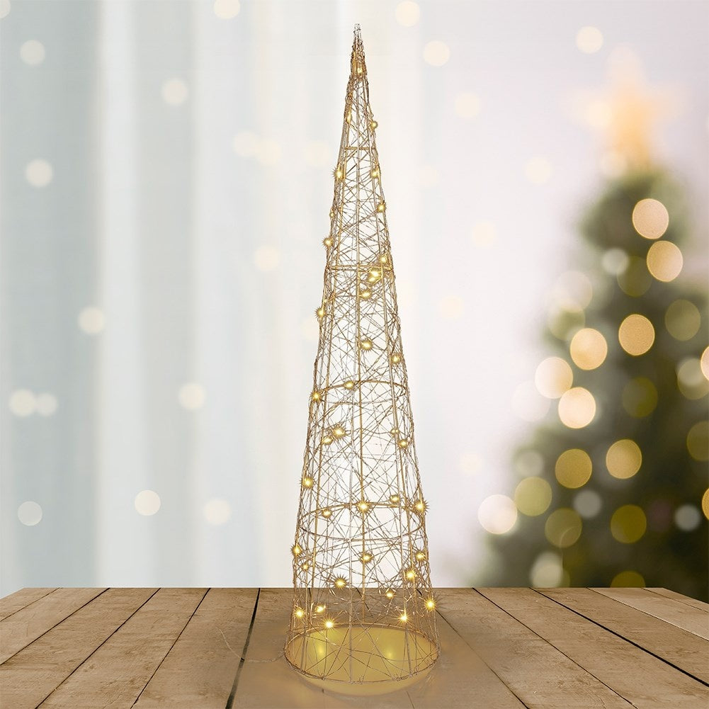 Cone-shaped Christmas tree 80 cm with 40 LED lights in gold