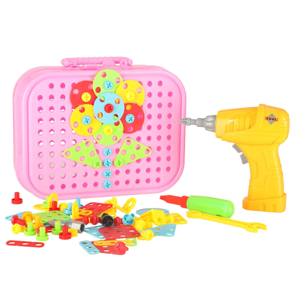 Construction blocks in a suitcase + unicorn screwdriver