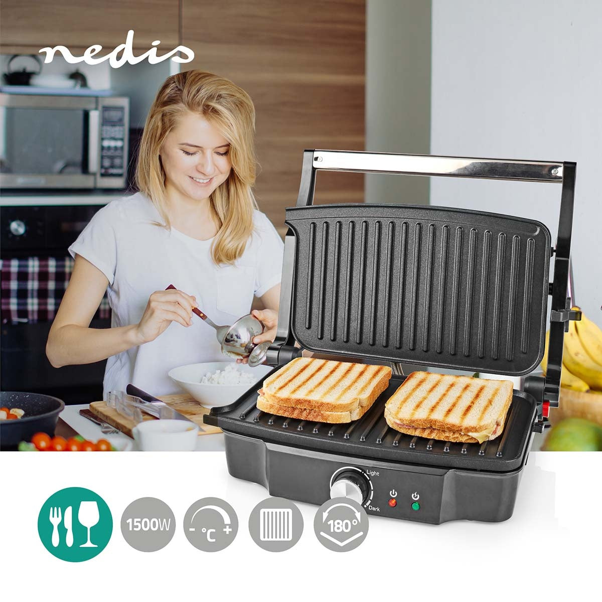 Contact Grill | 1500 W | 27.8 x 17 cm | Adjustable temperature control | Plastic / Stainless steel