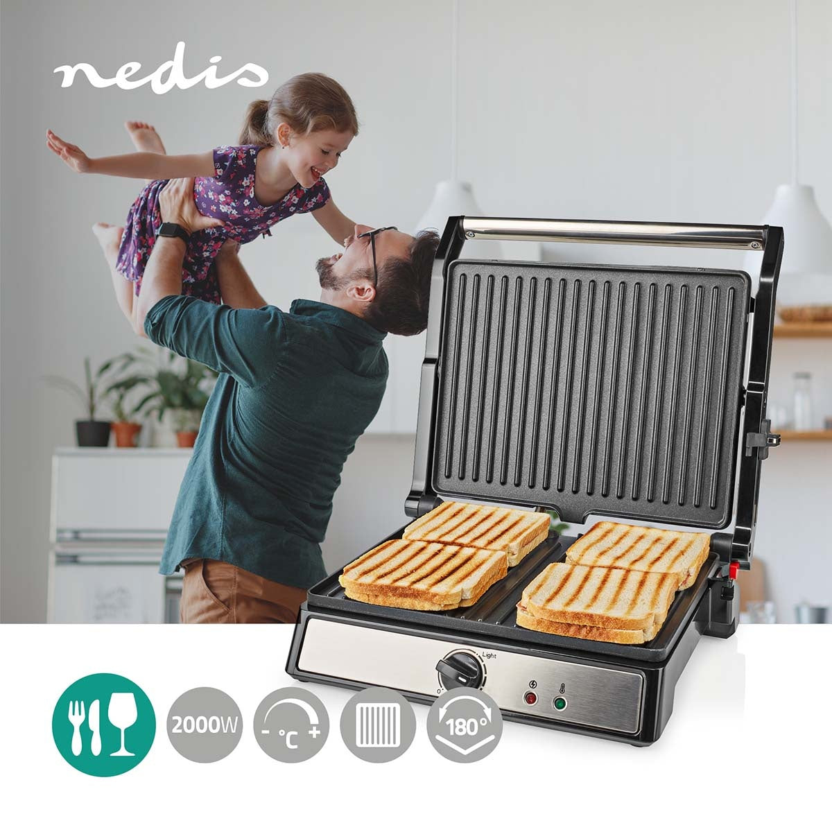 Contact Grill | 2000 W | 29 x 23 cm | Adjustable temperature control | Plastic / Stainless steel
