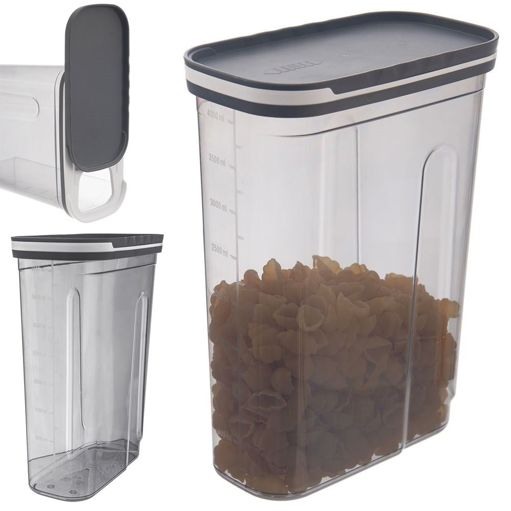 Container with dosing lid for dry goods, incl. measure