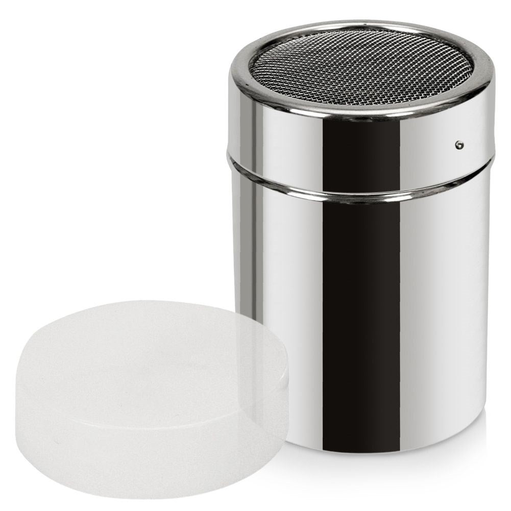 Container with strainer & lid for icing sugar, cocoa, coffee, sprinkles