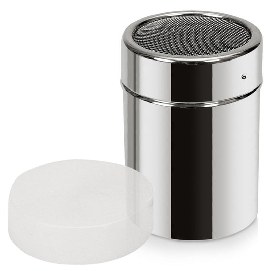 Container with strainer & lid for icing sugar, cocoa, coffee, sprinkles