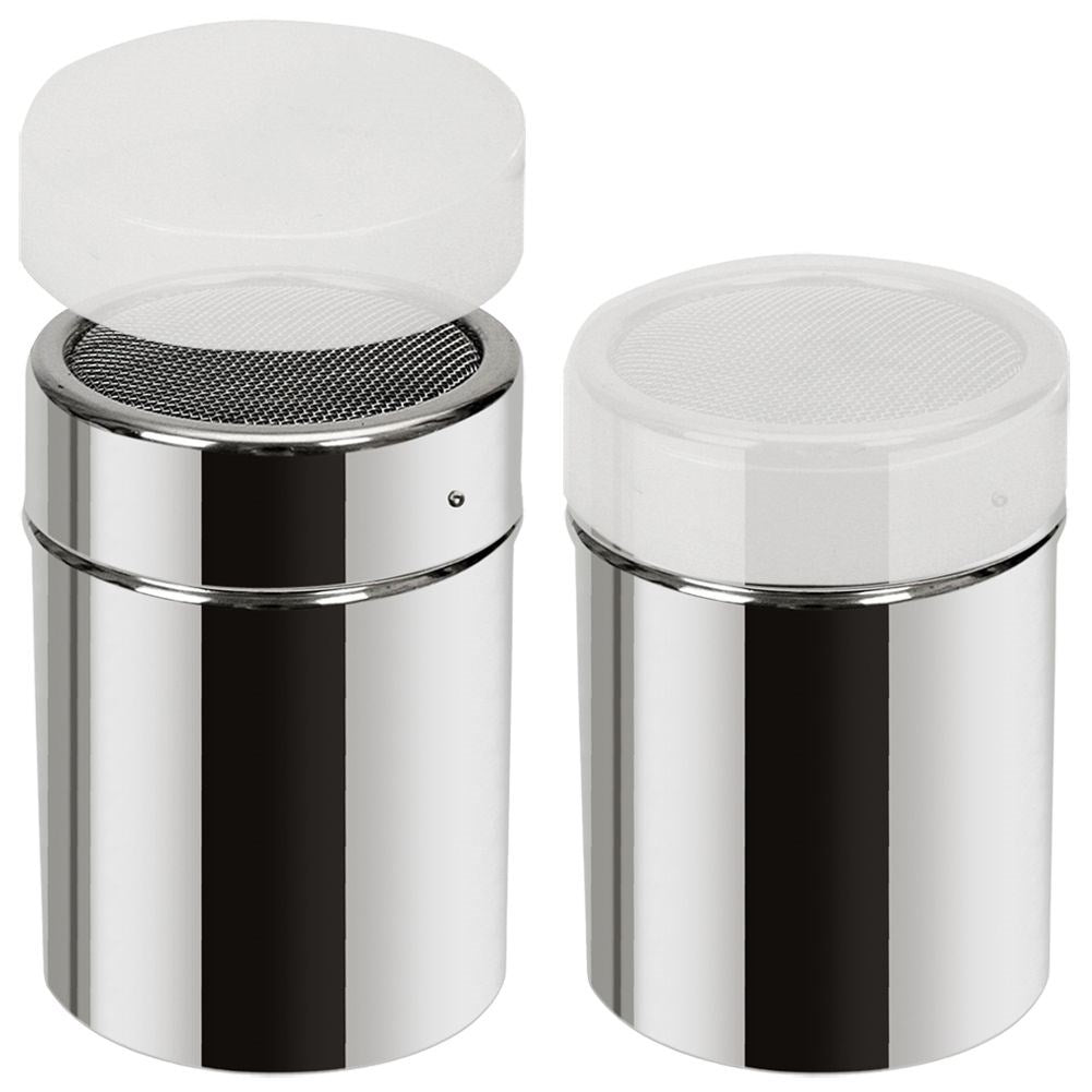 Container with strainer & lid for icing sugar, cocoa, coffee, sprinkles
