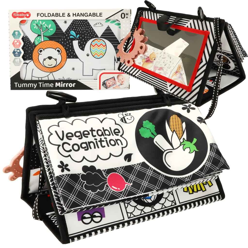 Contrast sensory mat book for cot mirror teether