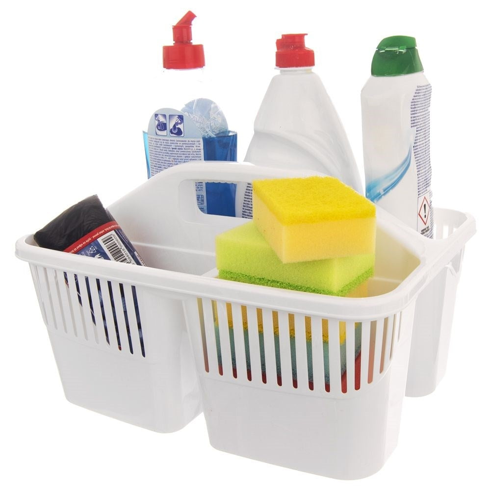 Convenient white storage box with handle for cleaning agents