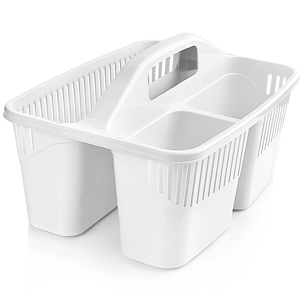 Convenient white storage box with handle for cleaning agents