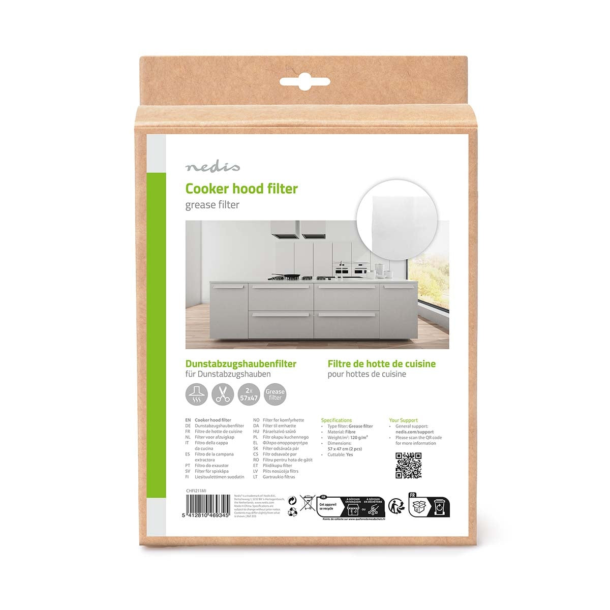 Cooker Hood Grease Filter | 57 x 47 cm | Replacement indicator | Cuttable