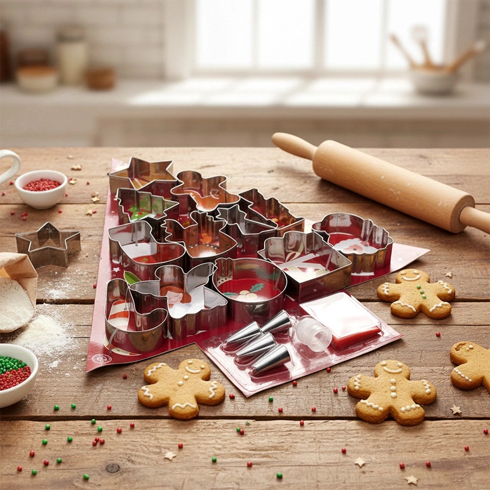 Cookie Baking Set with 12 Steel Cutters & Pastry Bag