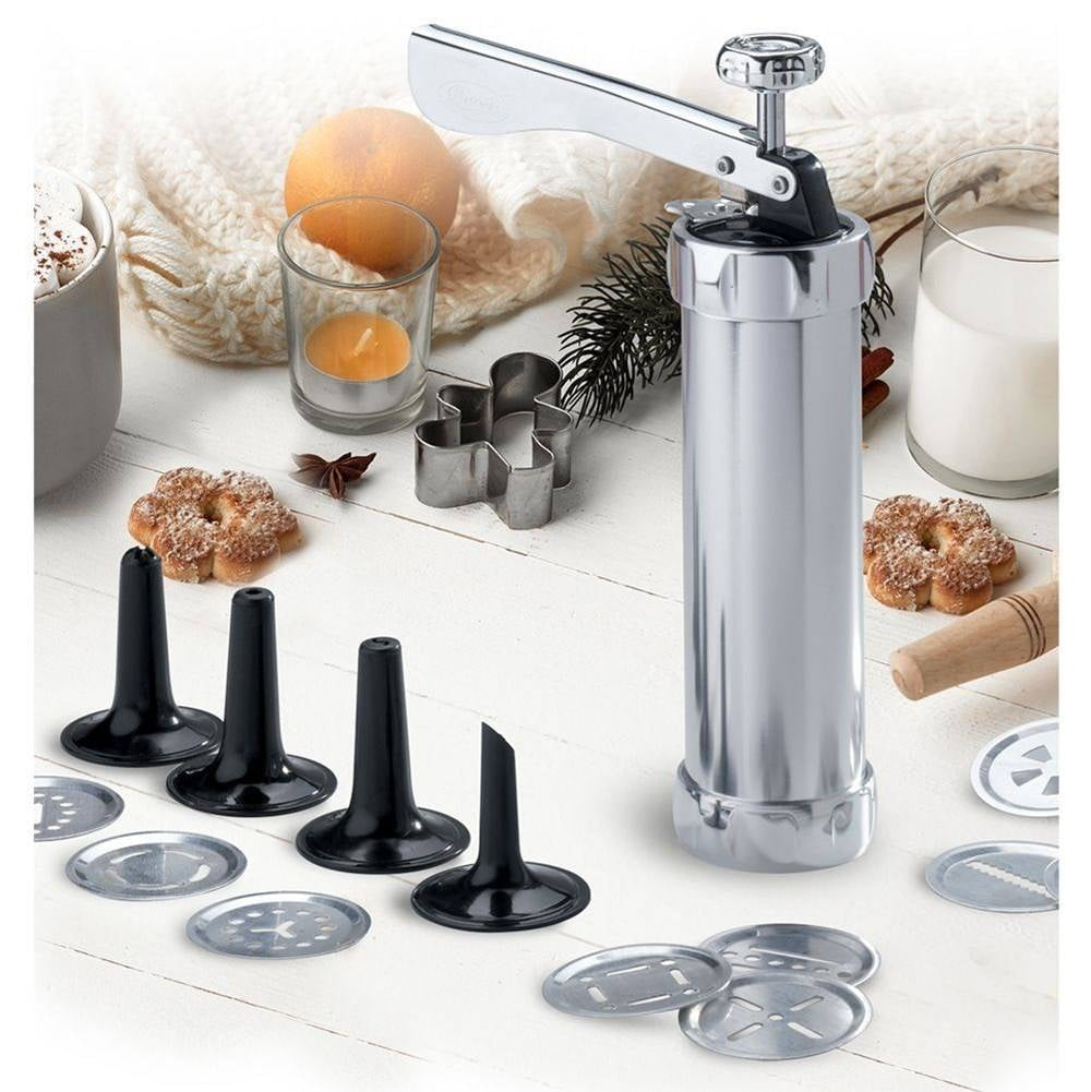 Cookie press 21 cm: Decorate cakes and desserts with 25 pieces