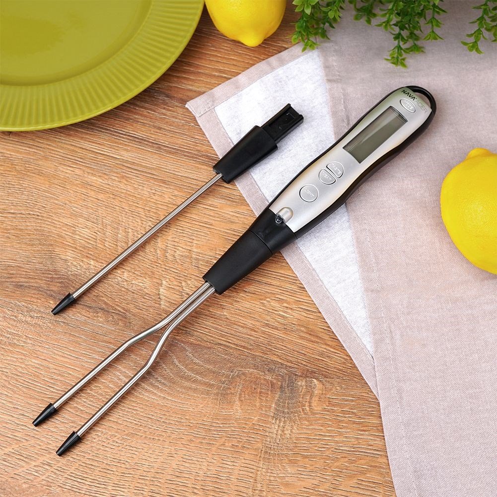 Cooking thermometer with sticks and forks