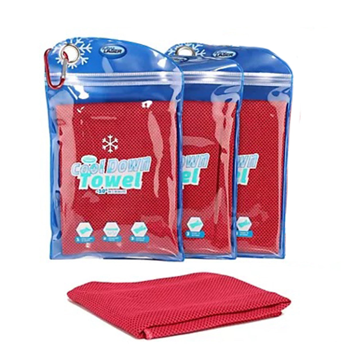 Cooling Towel with Bag, 3-Pack Red, Quick-Dry Polyester