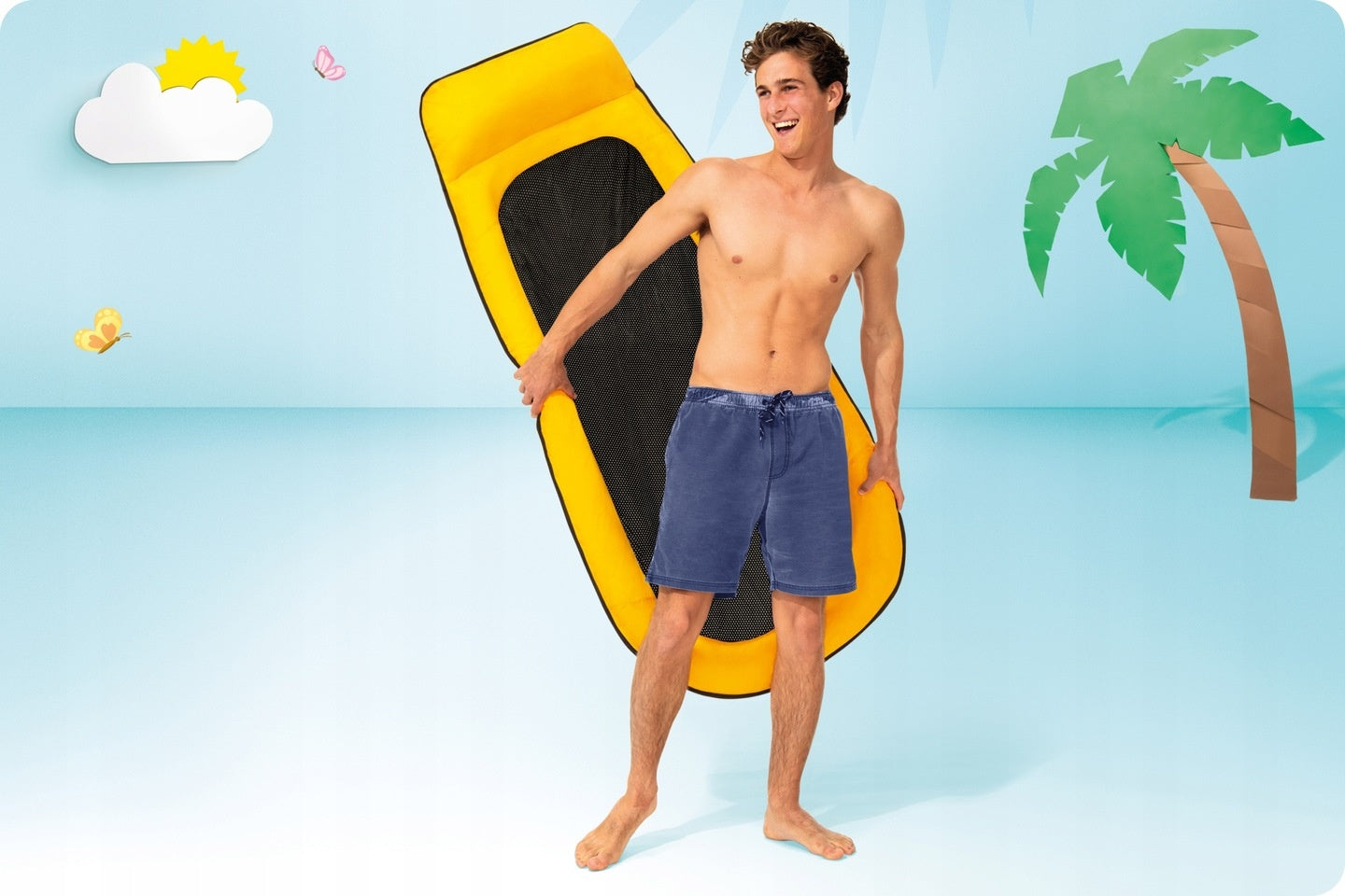 Cooling beach mattress with mesh for swimming, yellow 58836 INTEX