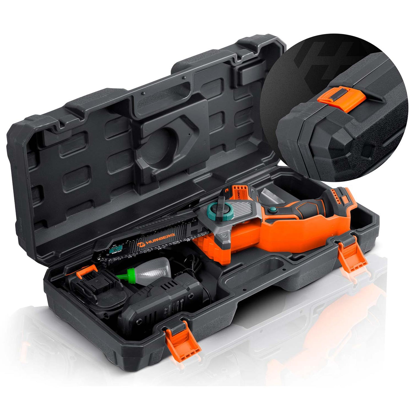 Cordless Chainsaw 21V 4Ah, 10" & 8" Guide Bars, Kit