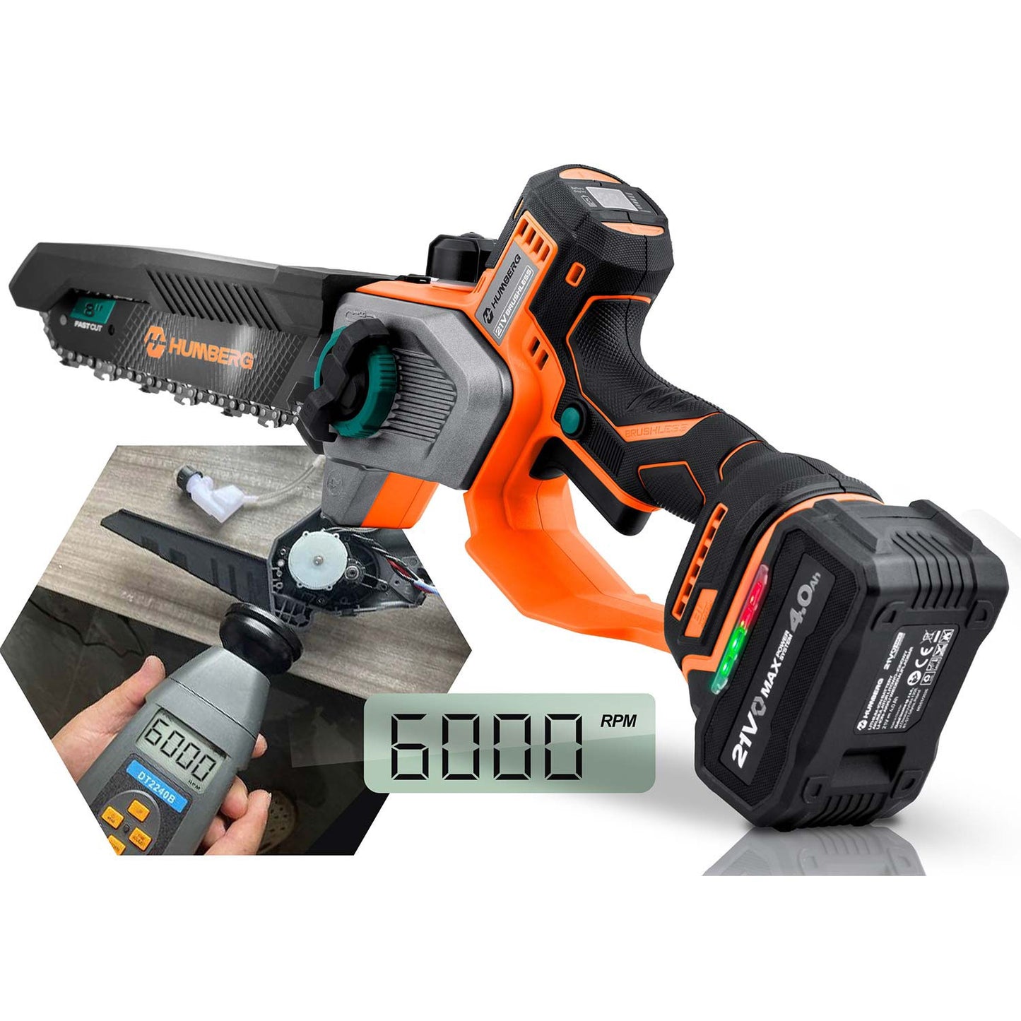 Cordless Chainsaw 21V 4Ah, 10" & 8" Guide Bars, Kit