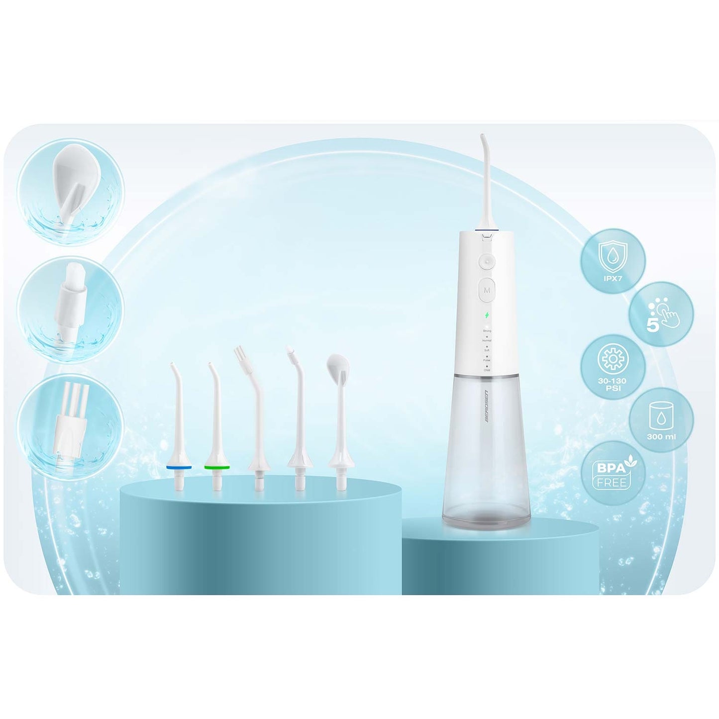 Cordless Dental Water Flosser, 5 Modes, 300ml Tank