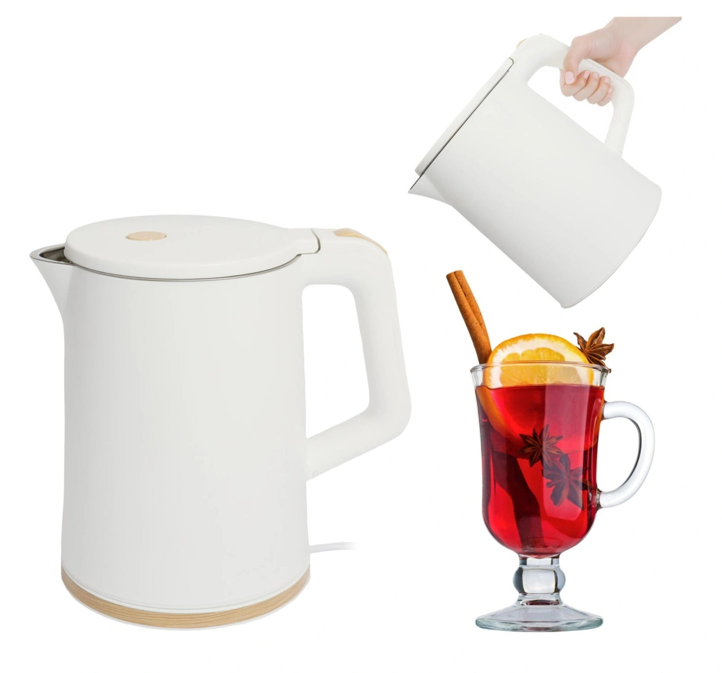 Cordless Electric Travel Kettle, 1.2L, 1500W, White