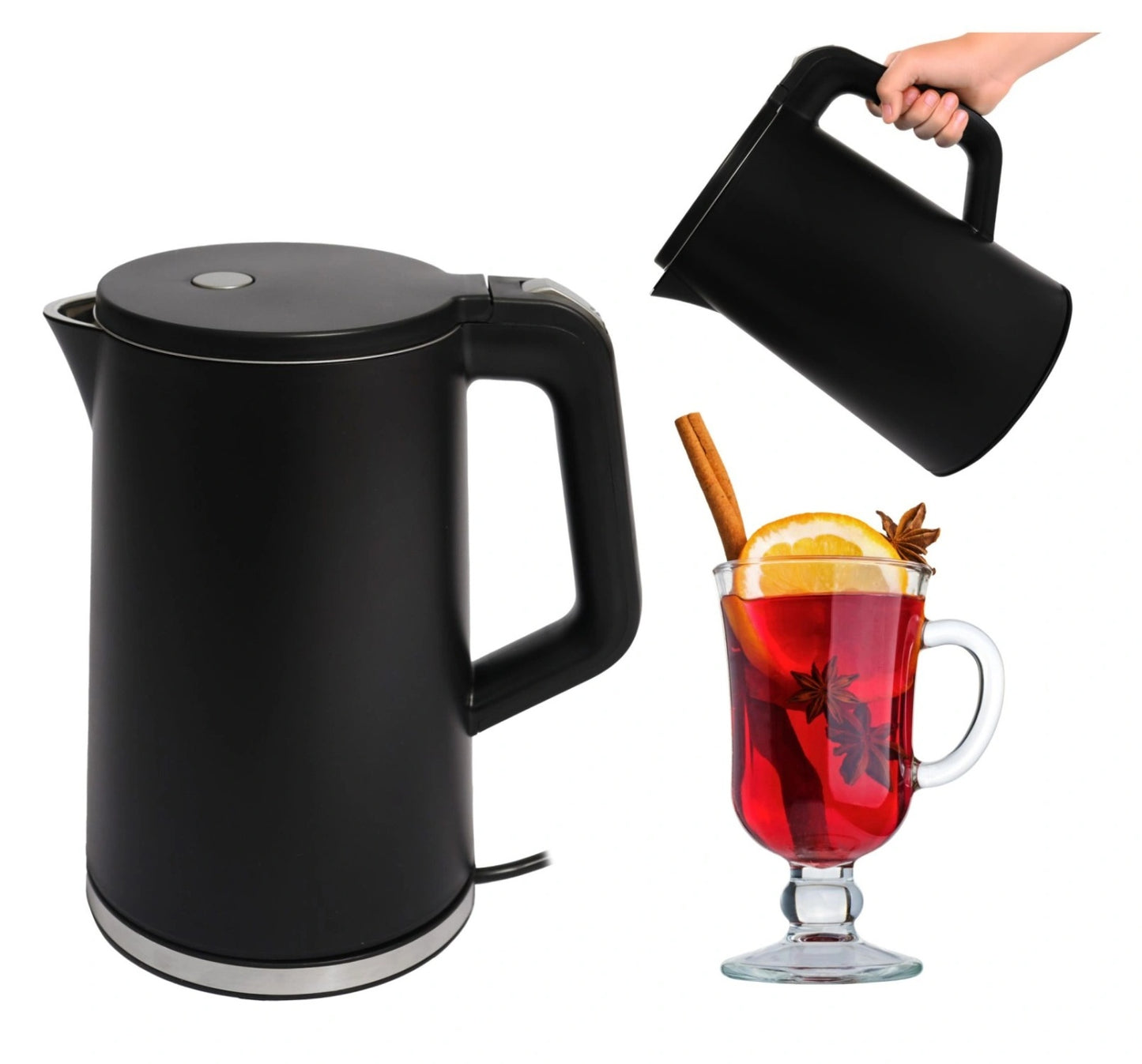 Cordless Electric Travel Kettle, 1.7L, 1500W, Black