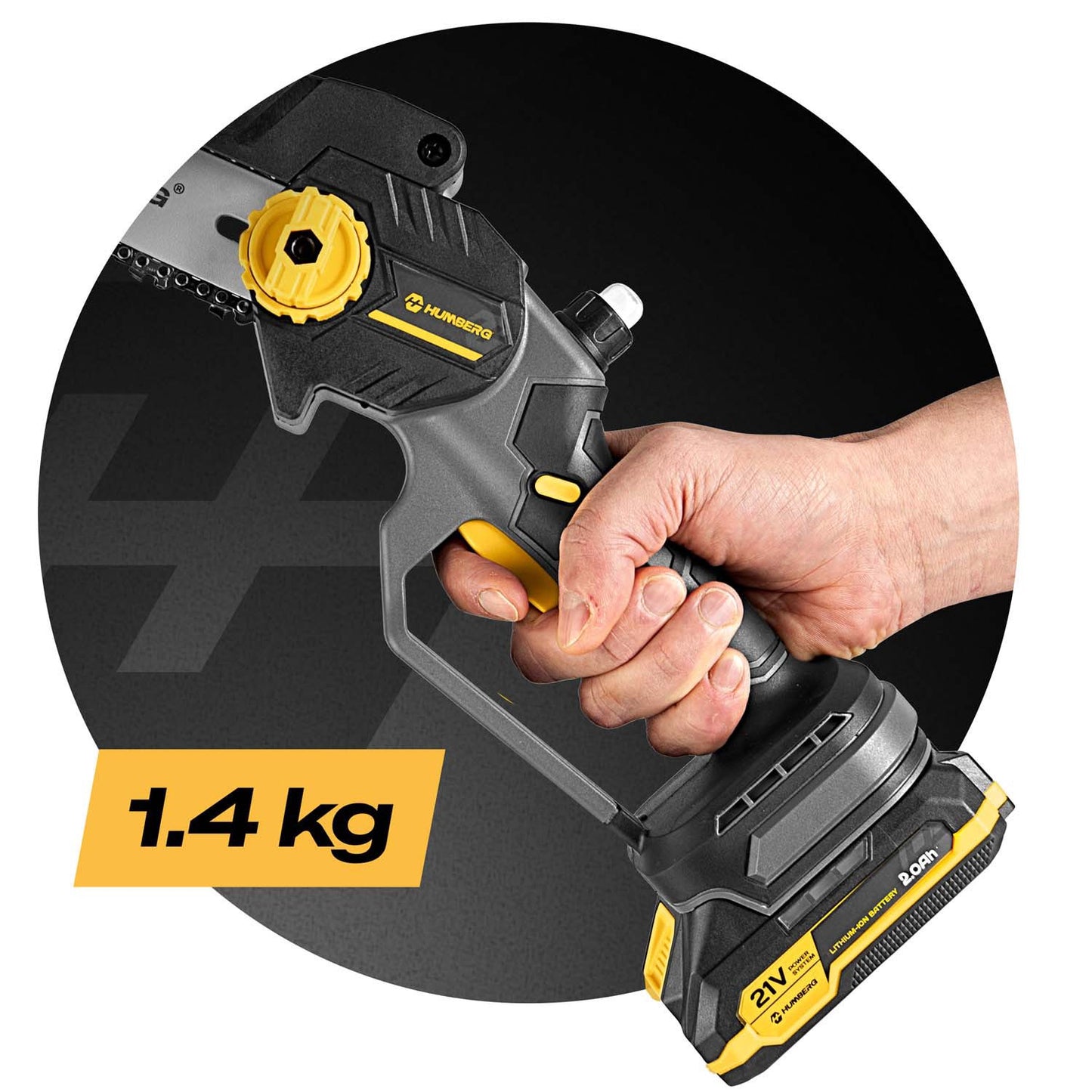 Cordless Mini Chainsaw, Brushless Motor, 2x 21V Batteries