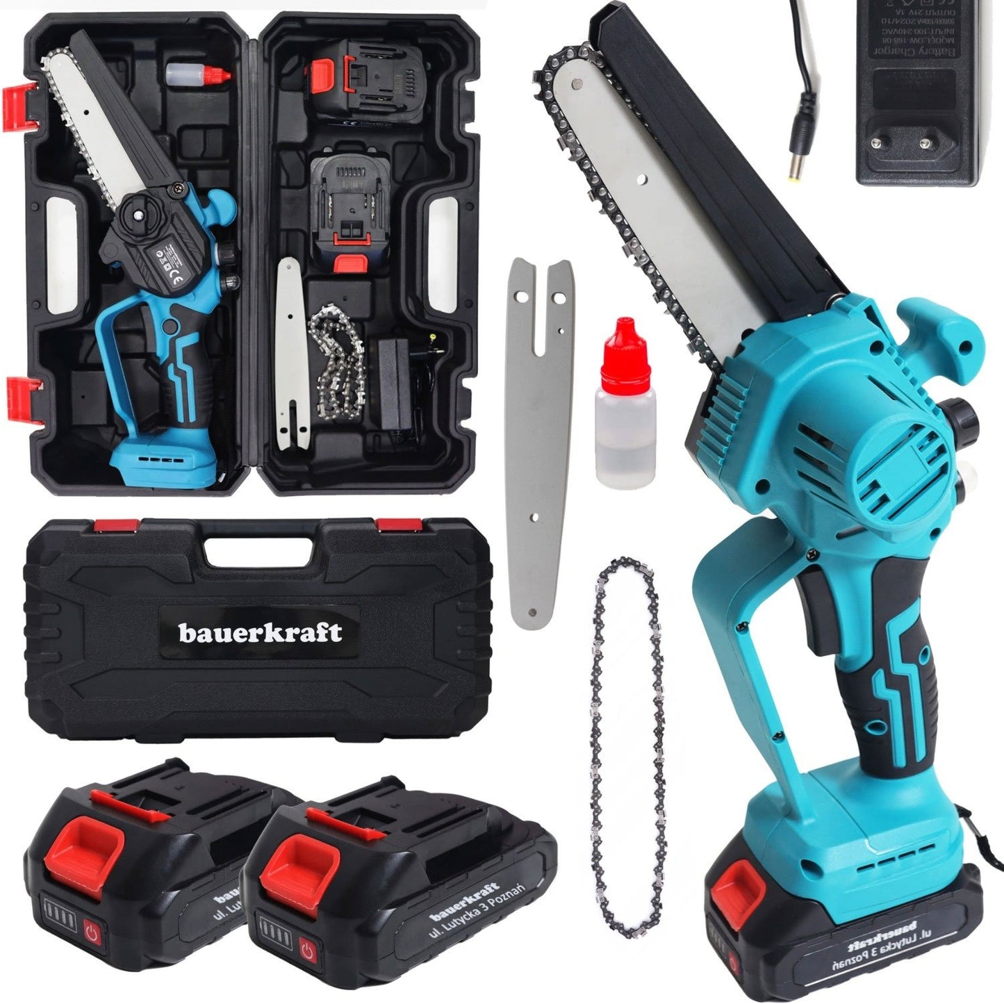 Cordless chainsaw, mini handheld saw, brushless motor, 21V + case