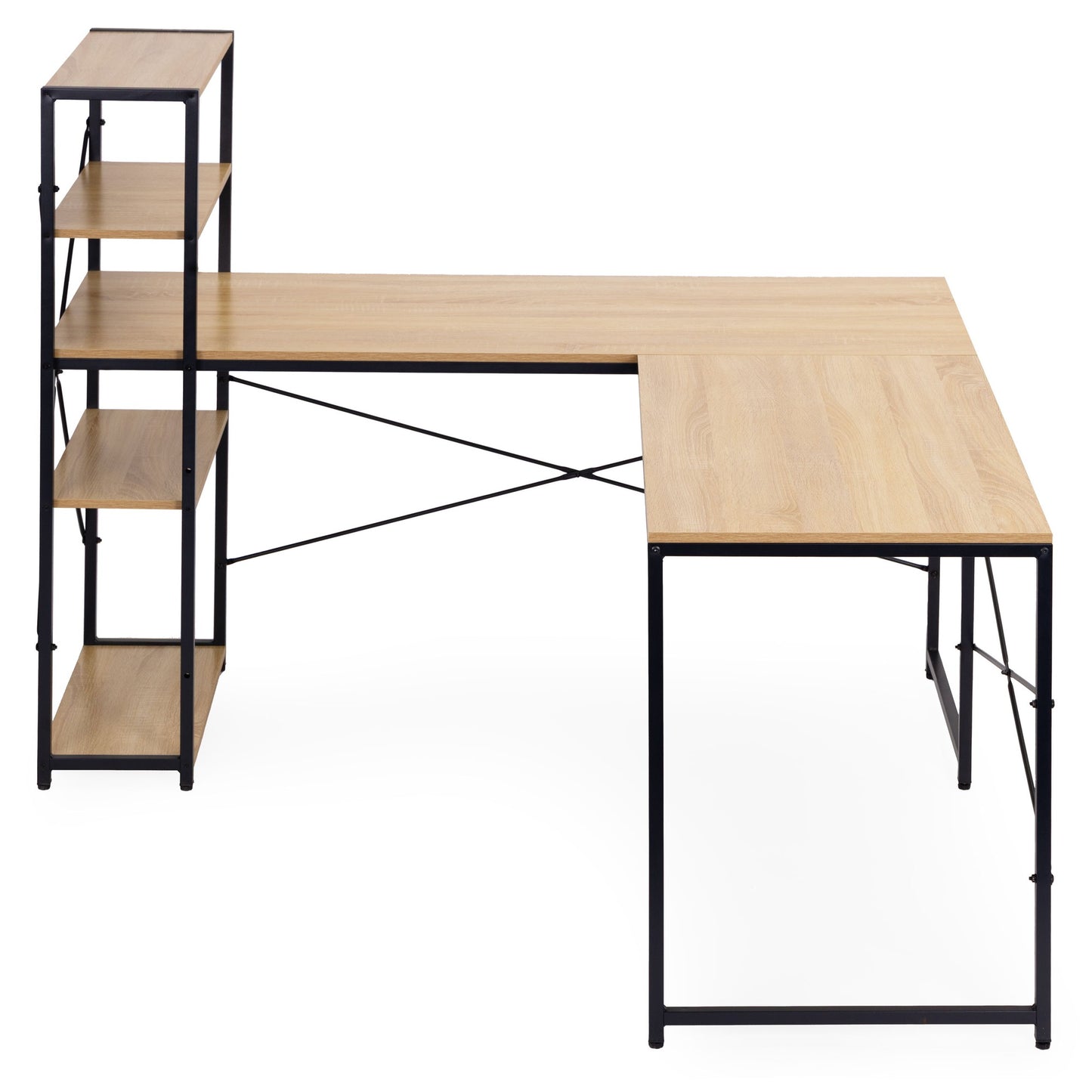 Corner Desk with 4 Shelves, MDF & Metal, Loft Style