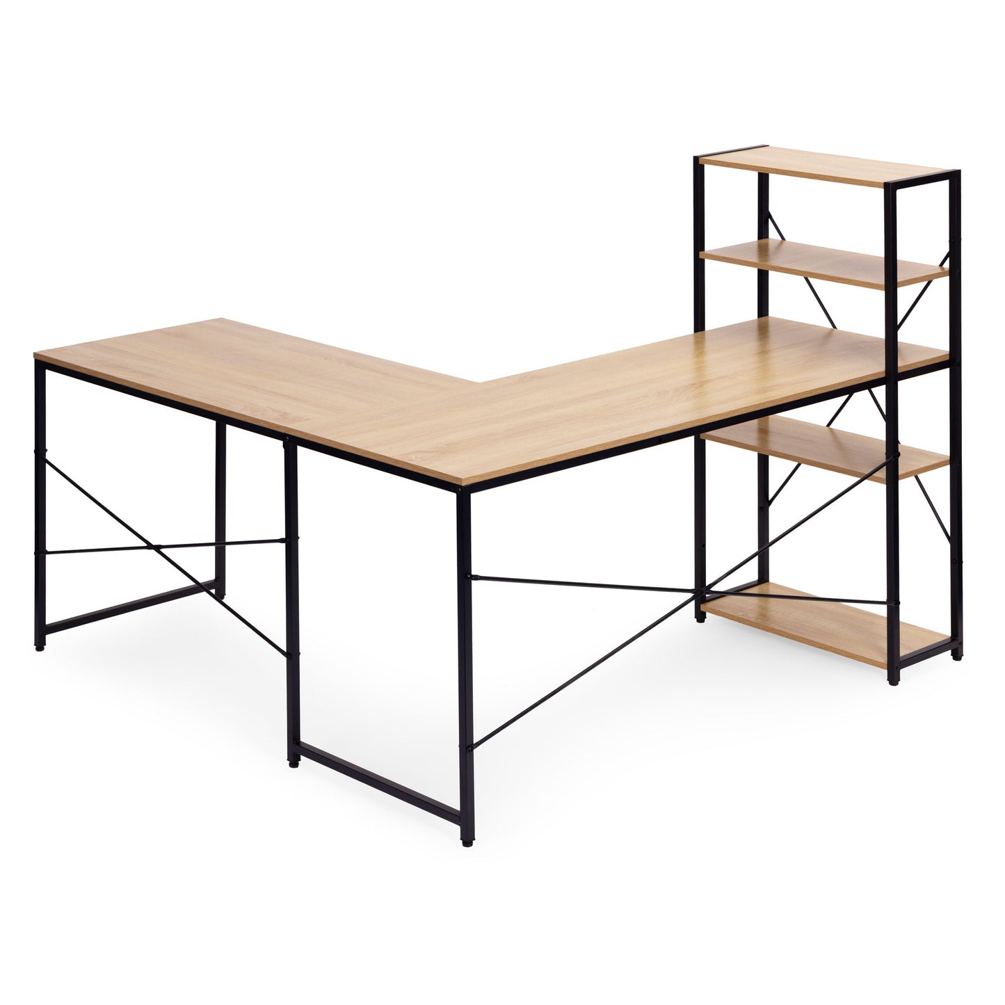 Corner Desk with 4 Shelves, MDF & Metal, Loft Style